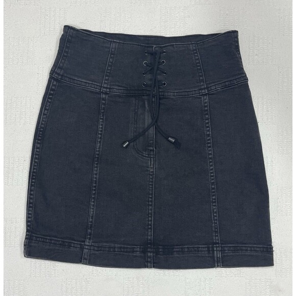 Free People Women's Skirt Mini Denim Black Lace Up Modern Femme Corset Size 4 - Picture 1 of 5